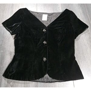 VTG Watters And Watters Velvet Top‎ Women Size 8 Black Velour Floral Goth Coat